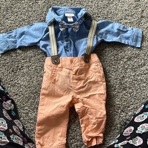 Dress up outfit with suspenders and bow tie